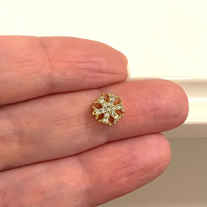 Earrings 24Kt Gold Plated CZ Micro Pave Snowflake Charm Peppy Beads