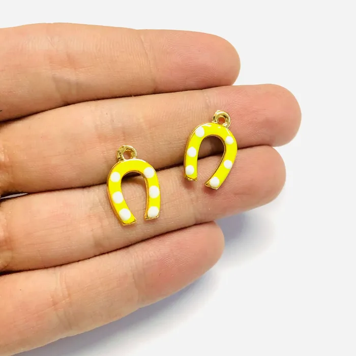 Earrings 24Kt Gold Plated Enamelled Brass Horse Shoe Charms 3 pcs in a pack Peppy Beads Earrings 24Kt Gold Plated Enamelled Brass Horse Shoe Charms 3 pcs in a pack Peppy Beads