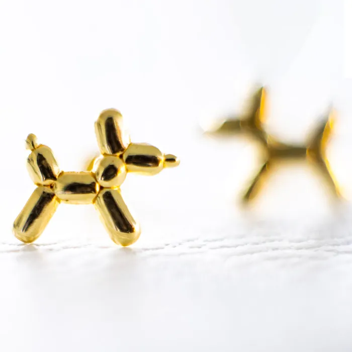 Earrings Aretes de perrito globo de oro 18K Gold Shield