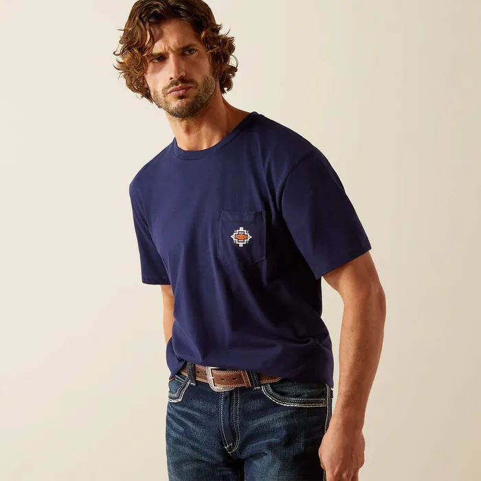 Earrings ARIAT MENS CLOTHING ARIAT MENS ARIAT SHORT SLEEVE SOUTHWEST POCKET TSHIRT