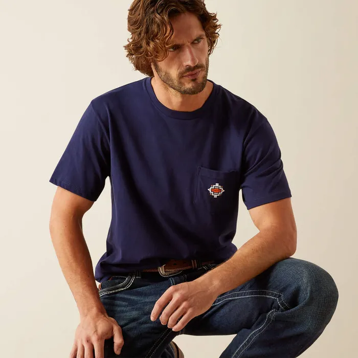 Earrings ARIAT MENS CLOTHING ARIAT MENS ARIAT SHORT SLEEVE SOUTHWEST POCKET TSHIRT