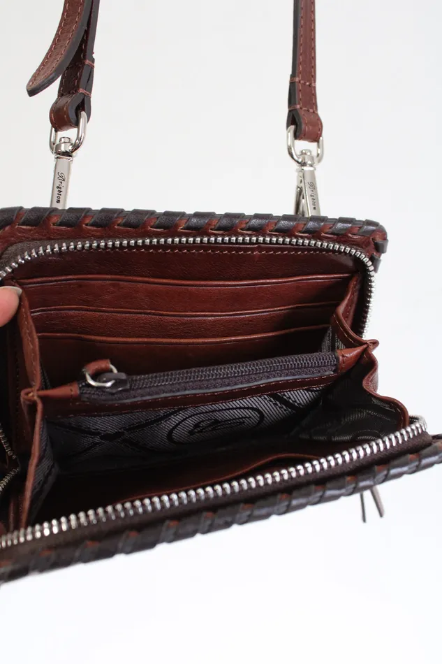 Earrings Brighton Ferrara Medium Brown Embossed Leather Zip Wallet Brighton
