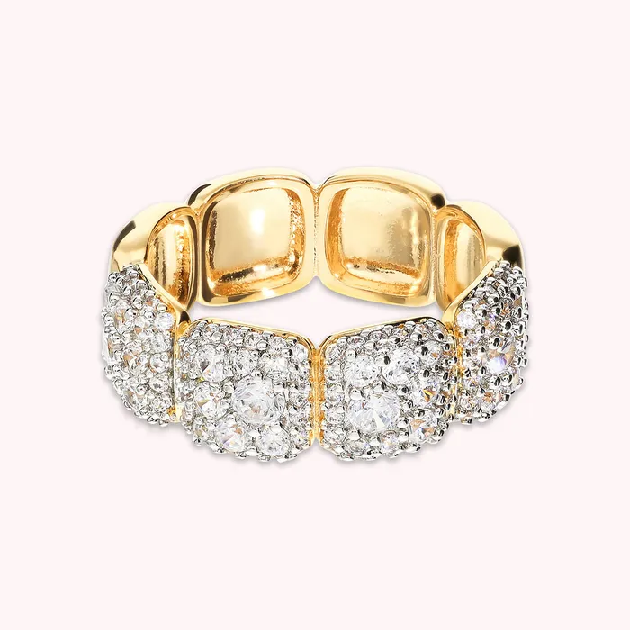 Earrings Bronzallure Anello a Fascia Golden con Elementi Quadrati in Pav di Cubic Zirconia