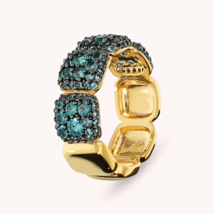 Earrings Bronzallure Anello a Fascia Golden con Elementi Quadrati in Pav di Cubic Zirconia