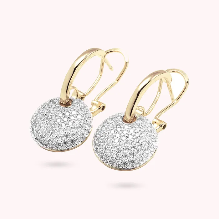 Earrings Bronzallure Orecchini Pendenti Golden con Tondo Pav in Cubic Zirconia