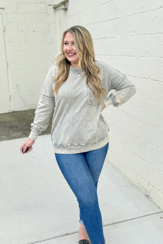 Earrings Chelsea Acid Wash Pullover Pocket Sweatshirt Sleet Zenana