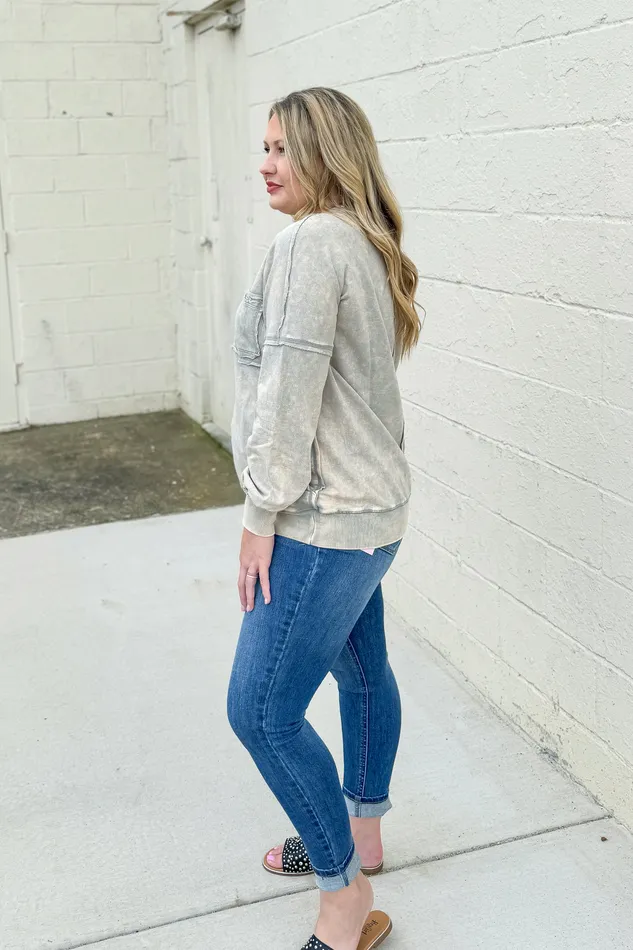Earrings Chelsea Acid Wash Pullover Pocket Sweatshirt Sleet Zenana