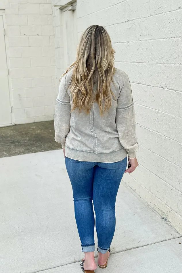 Earrings Chelsea Acid Wash Pullover Pocket Sweatshirt Sleet Zenana