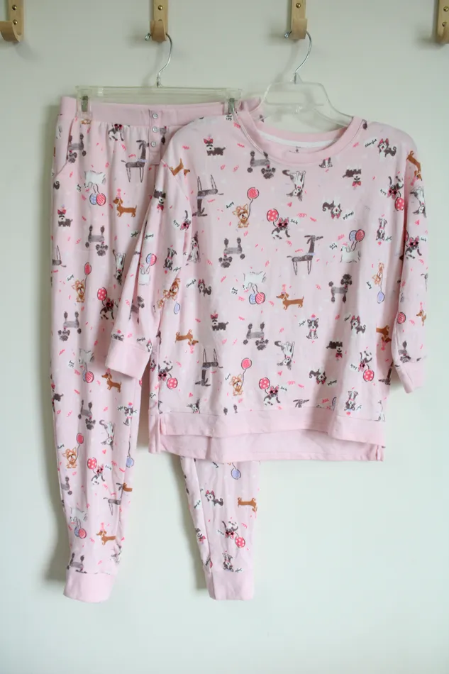 Earrings Cuddl Duds Cuddl Duds Pink Dog Pajama Lounge Set S