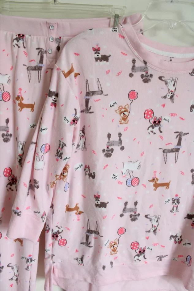 Earrings Cuddl Duds Cuddl Duds Pink Dog Pajama Lounge Set S