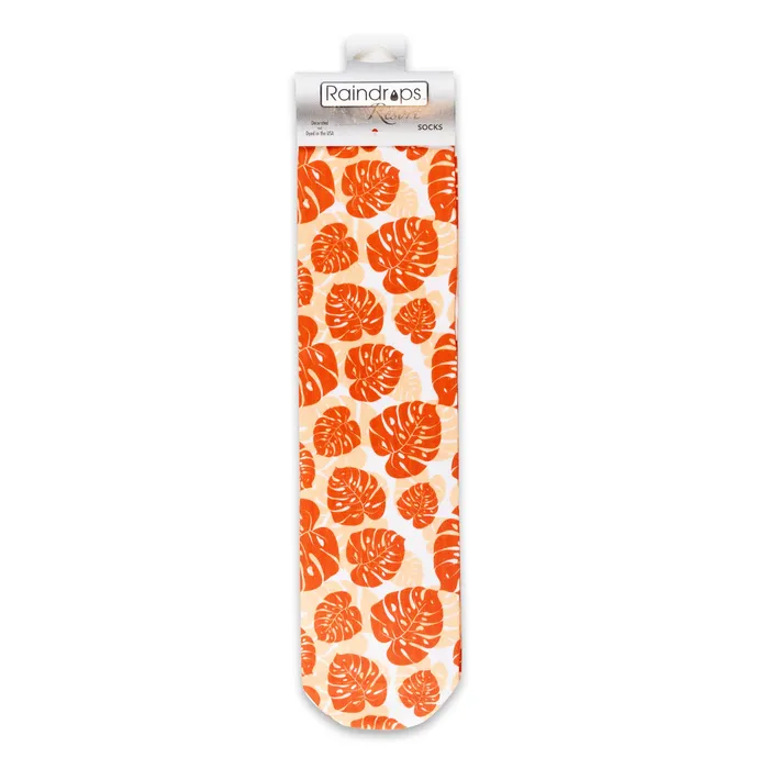 Earrings DEERAINDROPS Raindrops Resort Orange Monstera Socks