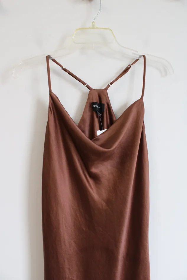 Earrings Fifteen Twenty NEW Fifteen Twenty Cocoa Brown Satin Midi Slip Dress M