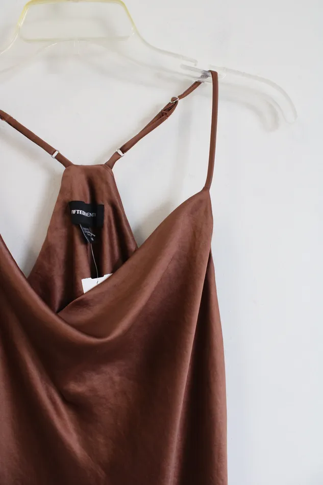 Earrings Fifteen Twenty NEW Fifteen Twenty Cocoa Brown Satin Midi Slip Dress M
