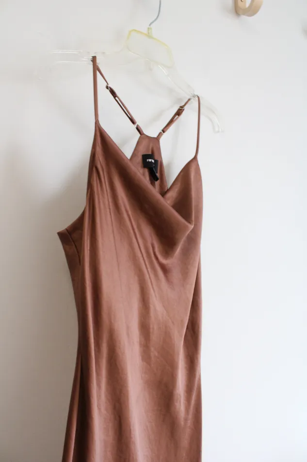 Earrings Fifteen Twenty NEW Fifteen Twenty Cocoa Brown Satin Midi Slip Dress M