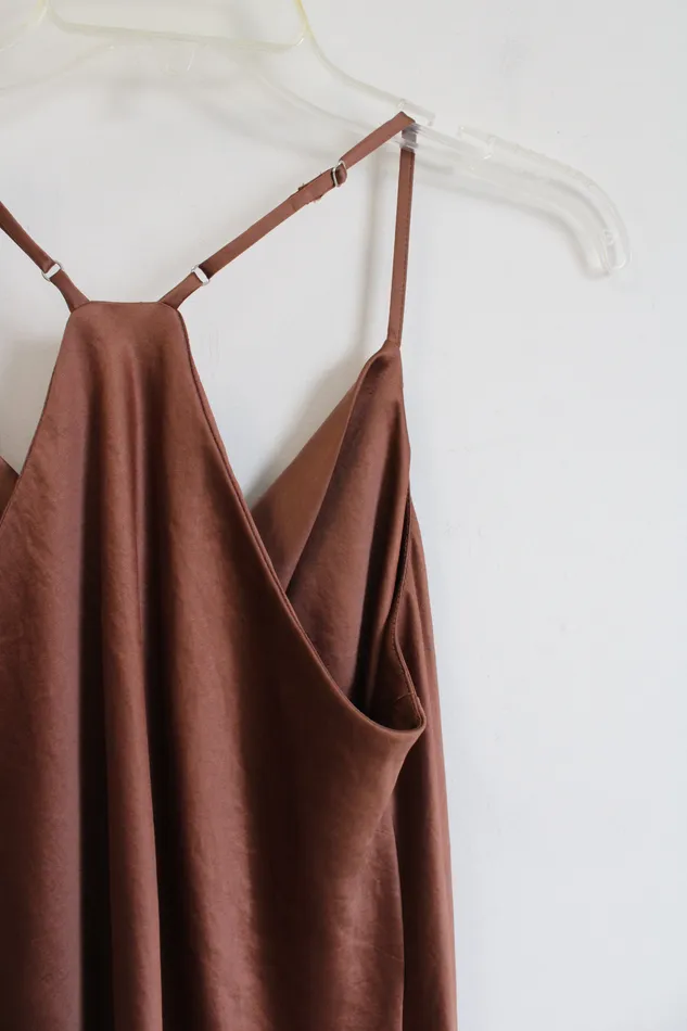 Earrings Fifteen Twenty NEW Fifteen Twenty Cocoa Brown Satin Midi Slip Dress M