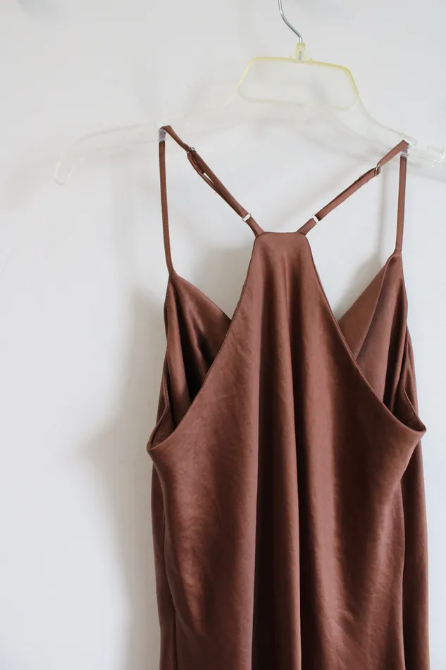 Earrings Fifteen Twenty NEW Fifteen Twenty Cocoa Brown Satin Midi Slip Dress M