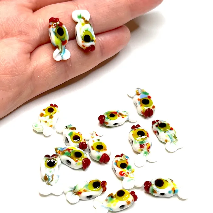 Earrings Hand Made Murano Glass White Fish Charms 2 pcs in a pack Peppy Beads
