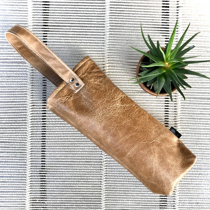Earrings HJT Leather Wine Bag Tan Single