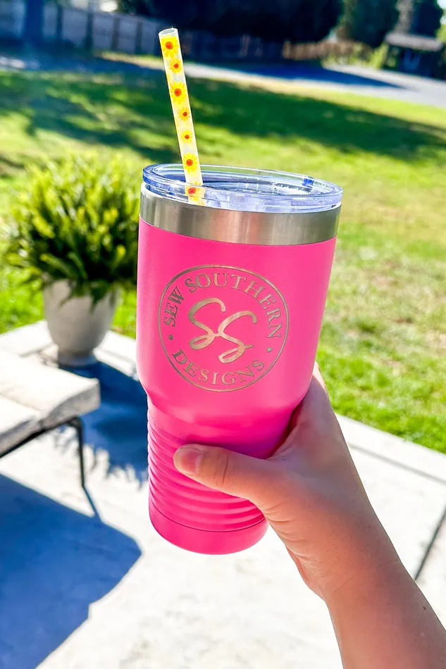 Earrings JL Franklins 30oz Sew Southern Logo Tumbler Hot Pink