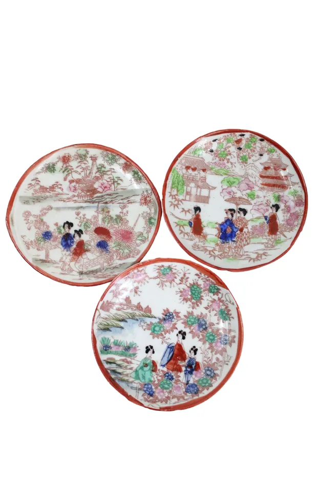Earrings Jubilee Thrift Vintage Geisha Painted Mini Plates Set Of 3