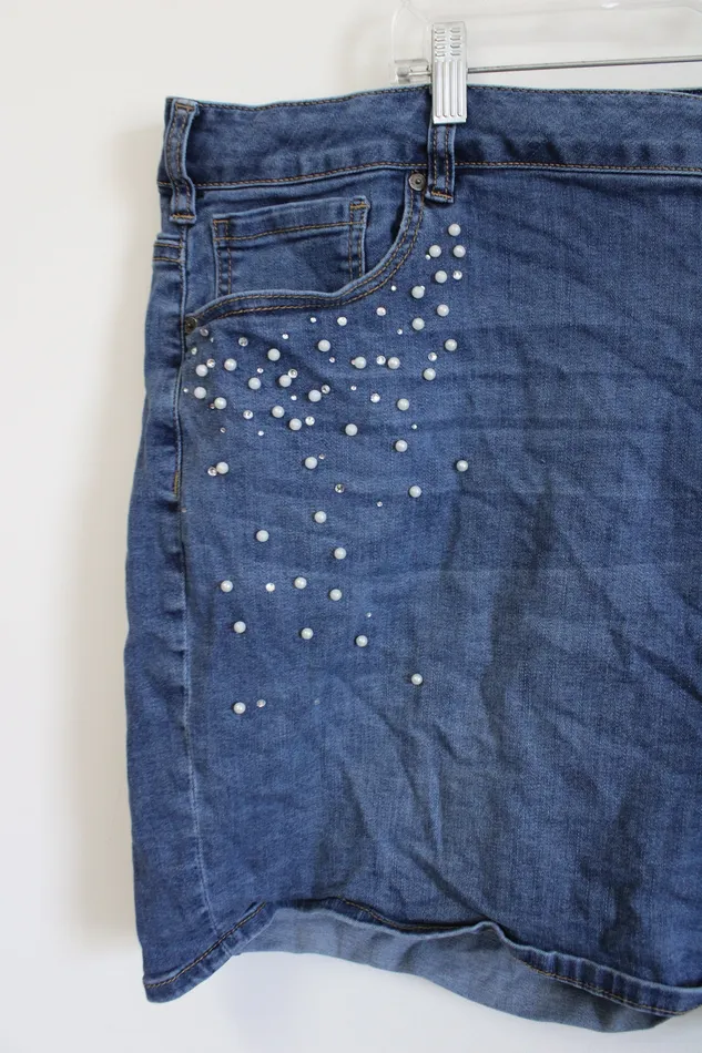 Earrings Lane Bryant Lane Bryant Mid Rise Essential Stretch Girlfriend Pearl Beaded Short 26