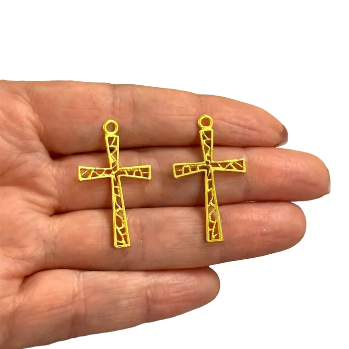 Earrings Matte Gold Plated Cross Crucifix Pendants 2 pcs in a pack Peppy Beads Earrings Matte Gold Plated Cross Crucifix Pendants 2 pcs in a pack Peppy Beads