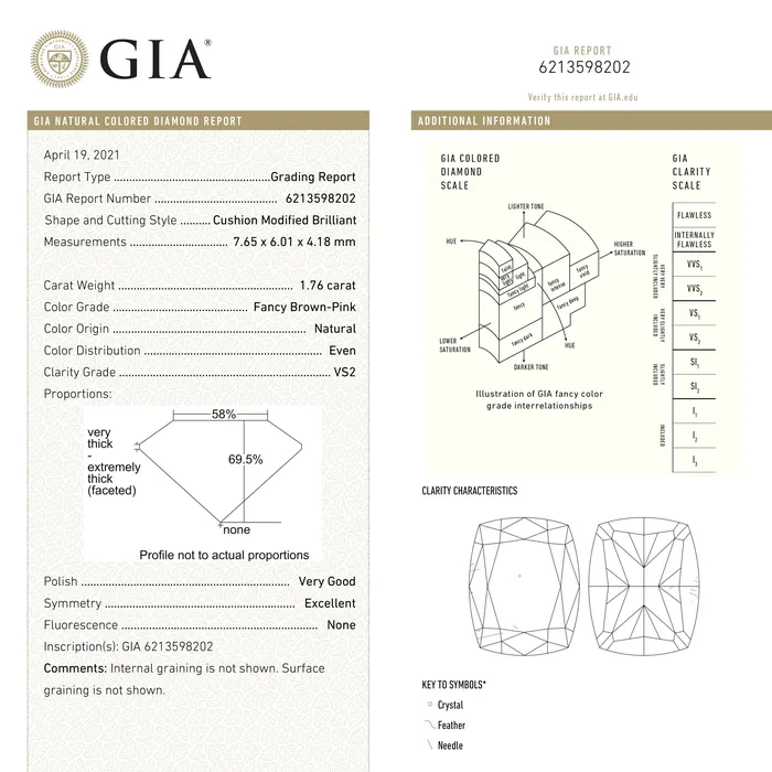 Earrings Misfit Diamonds 176ct 765x601x418mm GIA VS2 Fancy BrownPink Cushion Brilliant 2411101