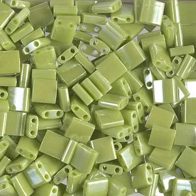 Earrings Miyuki Tila Beads TL0439 Opaque Chartreuse Luster Peppy Beads