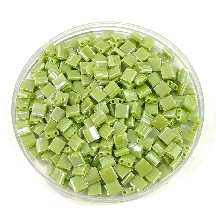 Earrings Miyuki Tila Beads TL0439 Opaque Chartreuse Luster Peppy Beads
