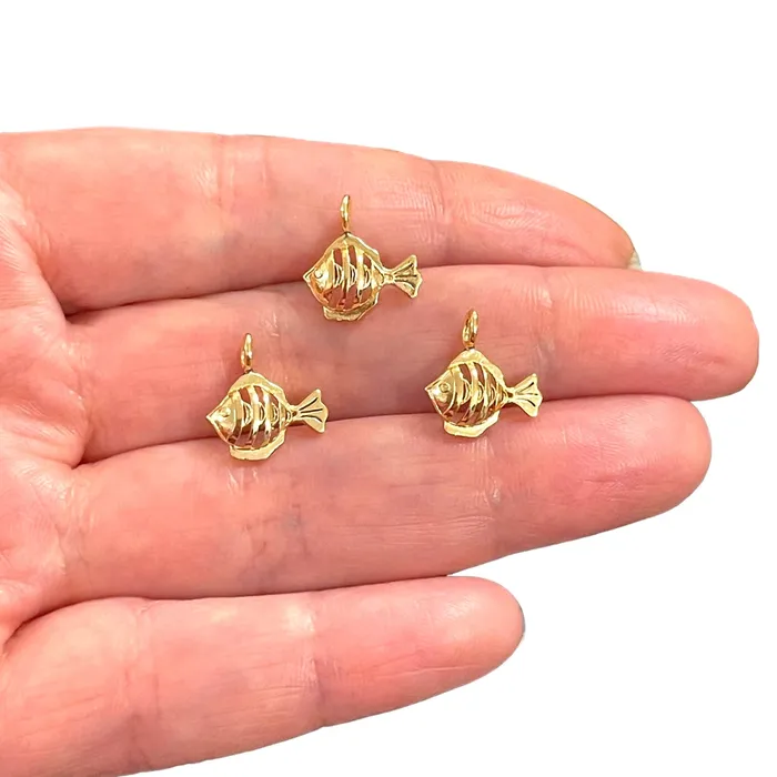 Earrings Peppy Beads 24Kt Gold Plated Brass Fish Charms 3 pcs in a pack