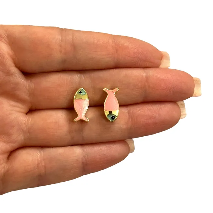 Earrings Peppy Beads 24Kt Gold Plated Double Side Pink Enamelled Fish Spacer Charms Earrings Peppy Beads 24Kt Gold Plated Double Side Pink Enamelled Fish Spacer Charms
