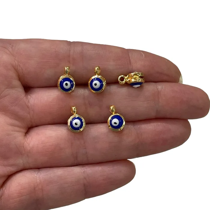 Earrings Peppy Beads 24Kt Gold Plated Double Side Royal Blue Enamelled Evil Eye Charms 5 pcs in a pack Earrings Peppy Beads 24Kt Gold Plated Double Side Royal Blue Enamelled Evil Eye Charms 5 pcs in a pack