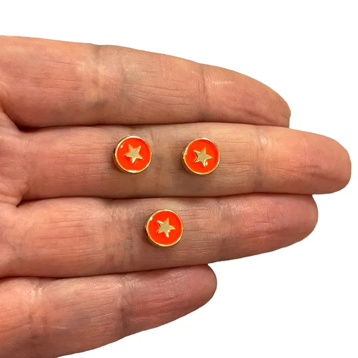 Earrings Peppy Beads 24Kt Gold Plated DoubleSided Neon Orange Enamelled Star Spacer Charms 3 pcs in a pack Earrings Peppy Beads 24Kt Gold Plated DoubleSided Neon Orange Enamelled Star Spacer Charms 3 pcs in a pack