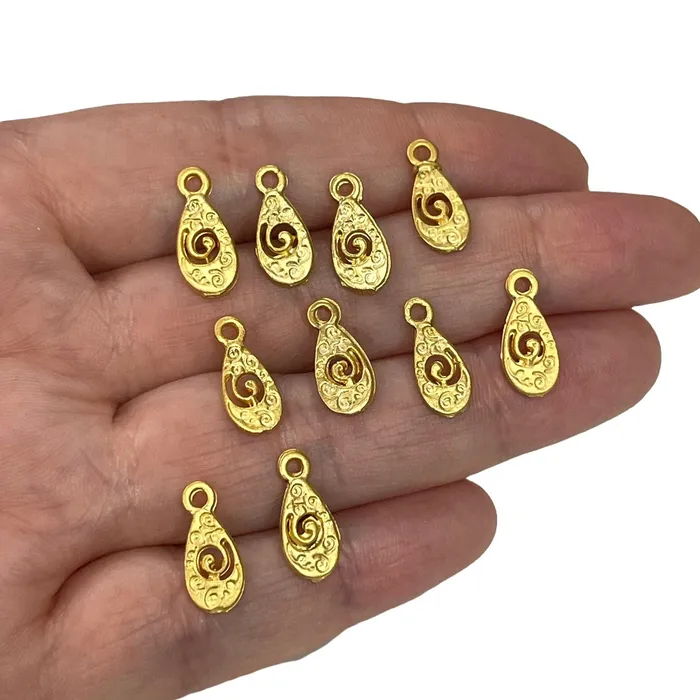 Earrings Peppy Beads 24Kt Matte Gold Plated Tiny Drop Charms 10 pieces in a pack