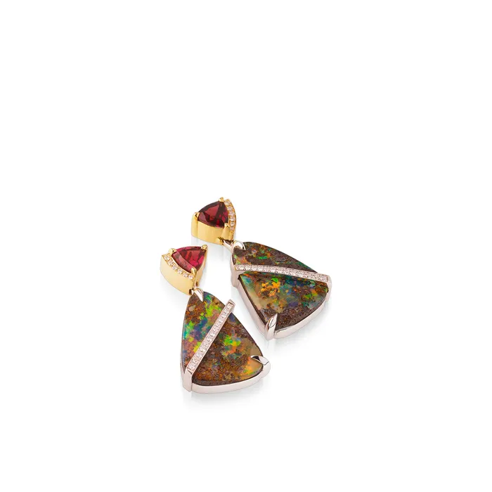 Earrings Signature Opal Earrings with Rhodolite Garnet and Diamonds John Atencio Earrings Signature Opal Earrings with Rhodolite Garnet and Diamonds John Atencio