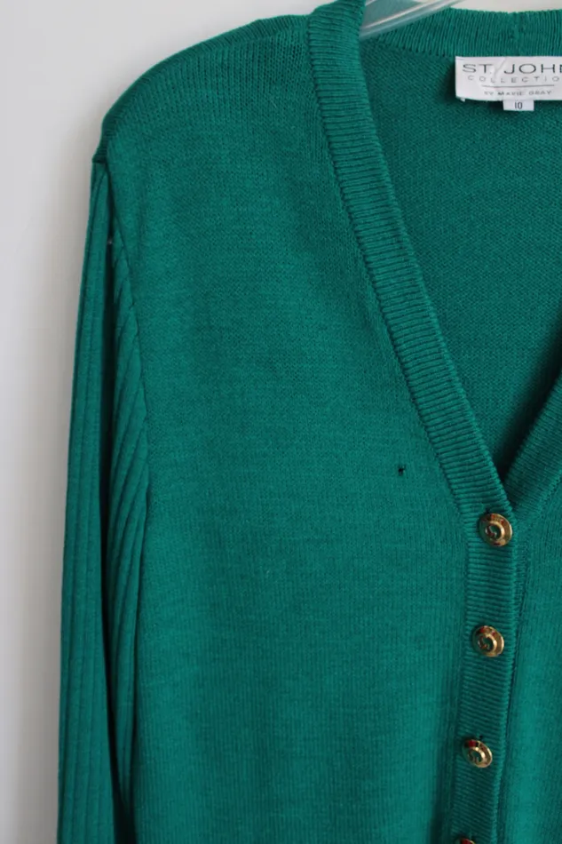 Earrings St John St John Collection By Marie Gray Green Knit Long Cardigan 10
