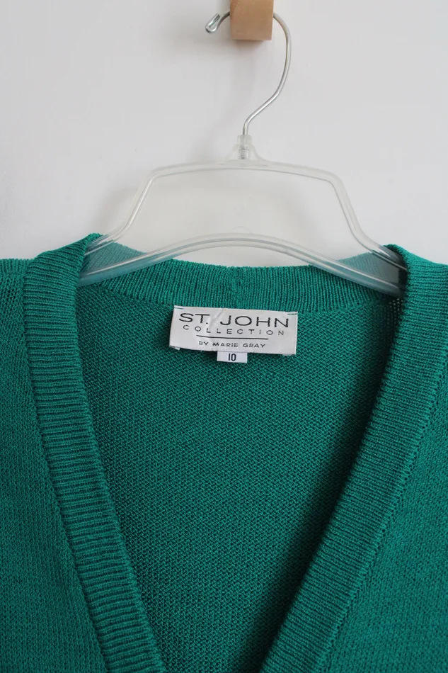 Earrings St John St John Collection By Marie Gray Green Knit Long Cardigan 10