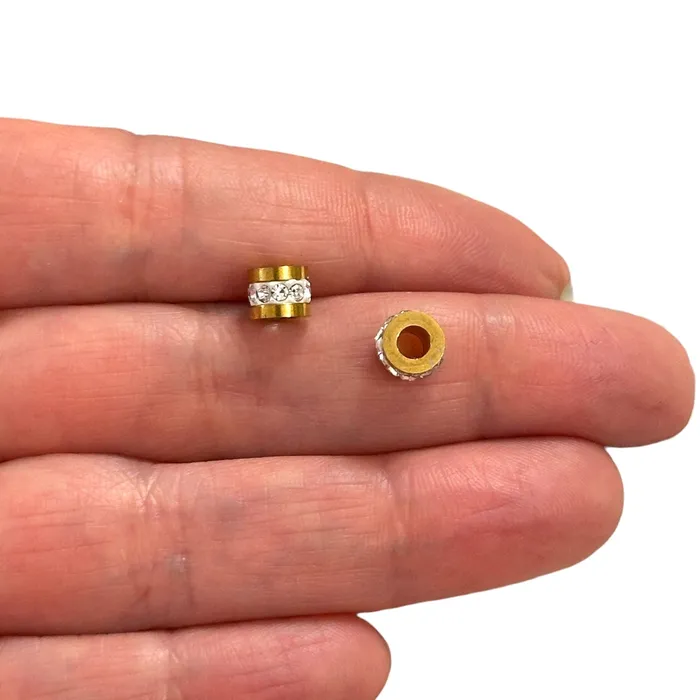 Earrings Stainless Steel 24Kt Gold Plated 6mm CZ Micro Pave Spacers 2 pcs in a pack Peppy Beads