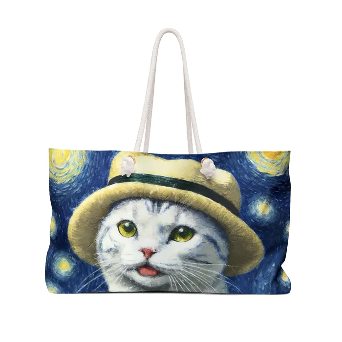 Earrings Weekender Tote Bag Starry Eyed Kitten Printify