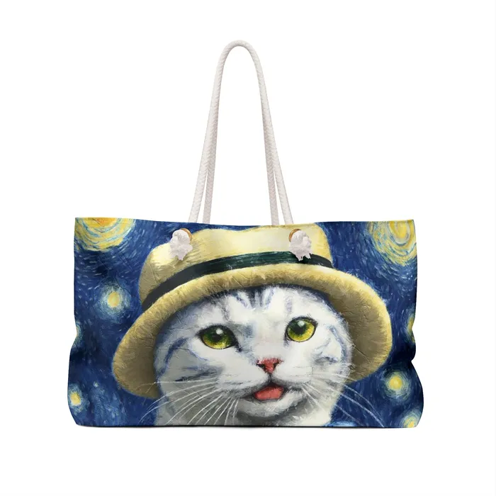 Earrings Weekender Tote Bag Starry Eyed Kitten Printify