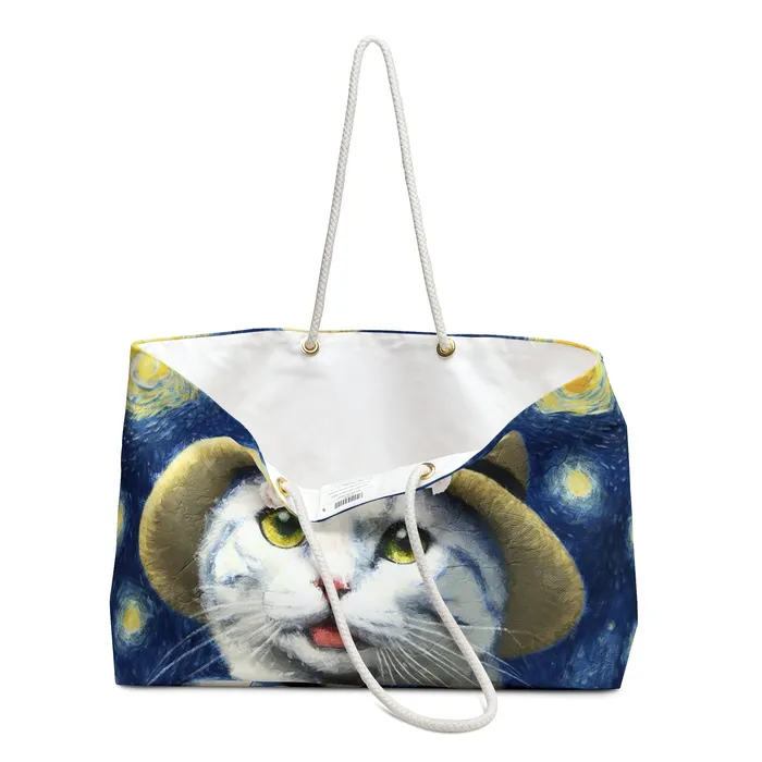 Earrings Weekender Tote Bag Starry Eyed Kitten Printify
