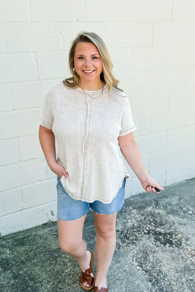 Earrings Zenana Back Then Right Now Waffle Knit Top Sand Beige