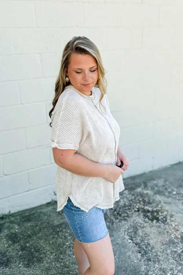 Earrings Zenana Back Then Right Now Waffle Knit Top Sand Beige