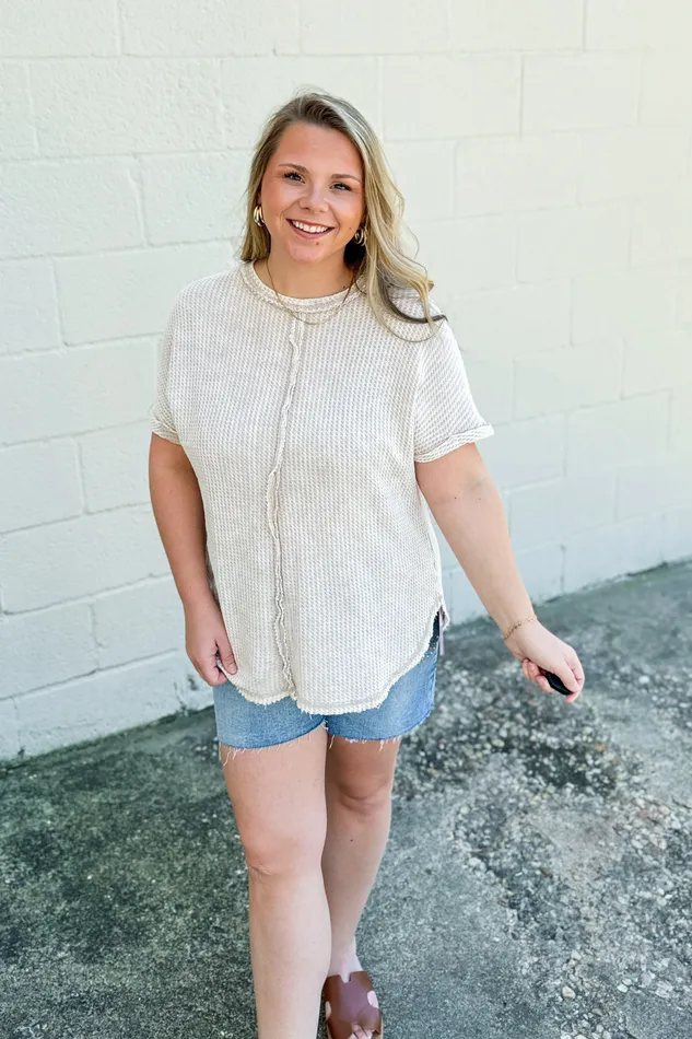 Earrings Zenana Back Then Right Now Waffle Knit Top Sand Beige