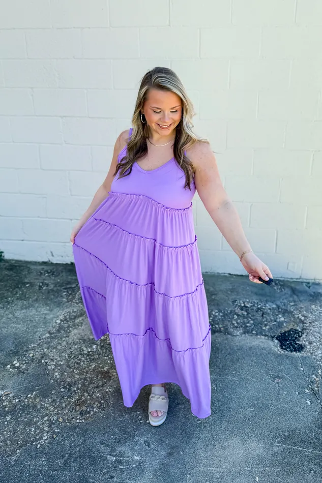 Earrings Zenana Olivia Tiered Maxi Dress Lavender