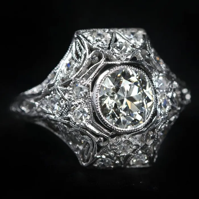 Edwardian Platinum 107 Carat Old European Cut Diamond Ring K Goldschmidt Rings Edwardian Platinum 107 Carat Old European Cut Diamond Ring K Goldschmidt Rings