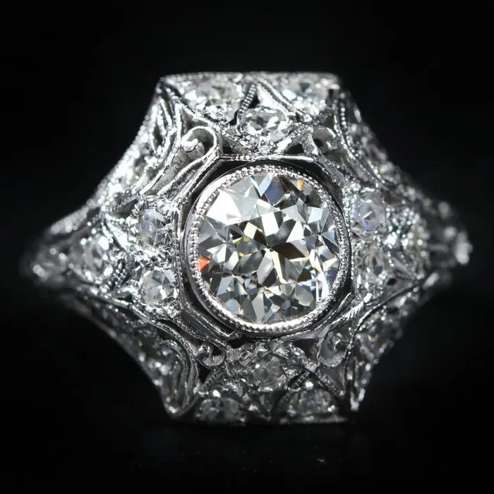 Edwardian Platinum 107 Carat Old European Cut Diamond Ring K Goldschmidt Rings