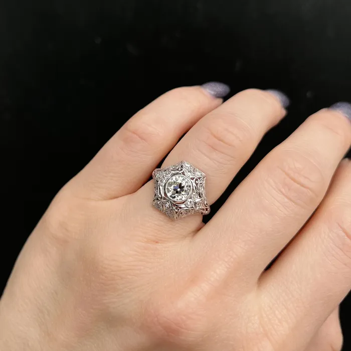 Edwardian Platinum 107 Carat Old European Cut Diamond Ring K Goldschmidt Rings