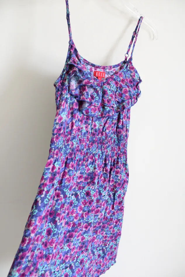 Elle Purple Floral Ruffle Front Dress M Elle Rings