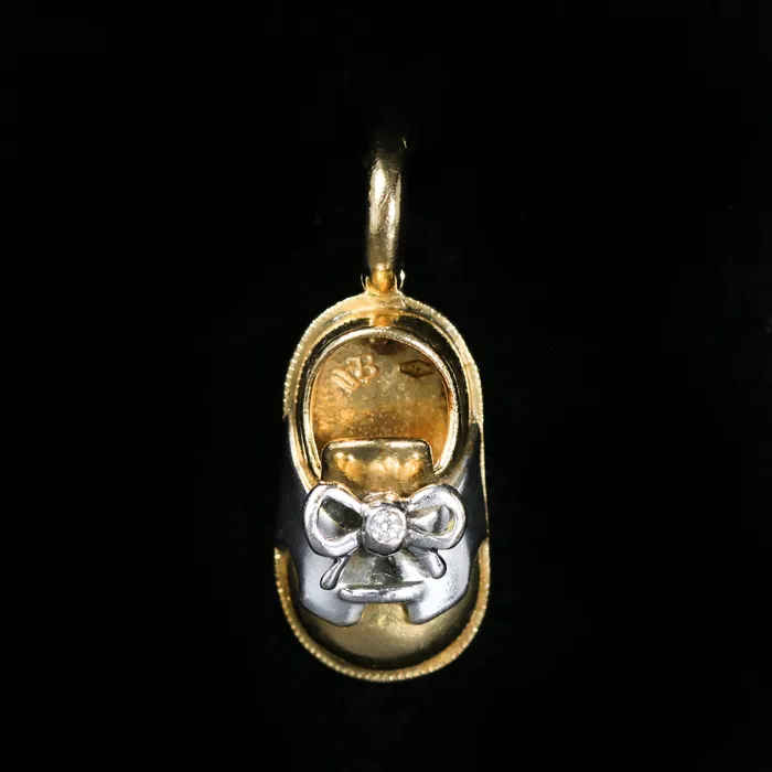 Estate Aaron Basha 18K Gold and Diamond Baby Saddle Shoe Charm OTC PreStyled Sets